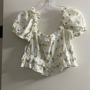 Zara White Floral Ruffle Blouse